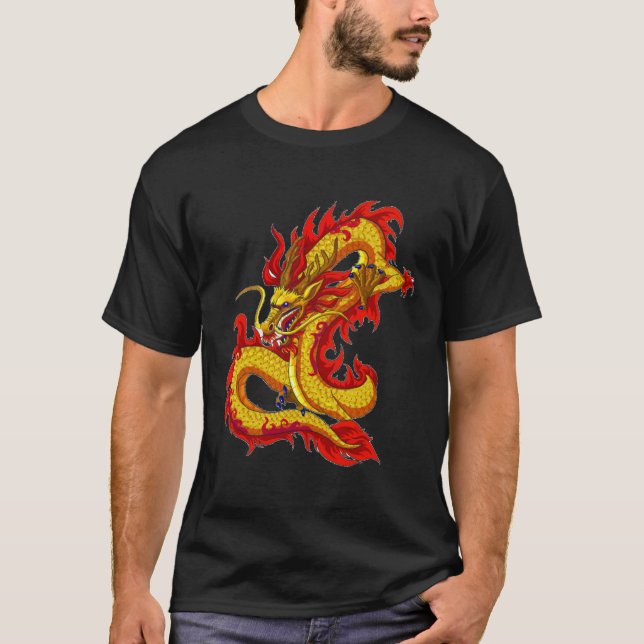 Asian Dragon Tattoo Shirt, Red China Dragon T-Shirt (Front)