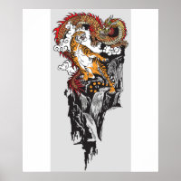 Asian dragon versus tiger. Graphic ART