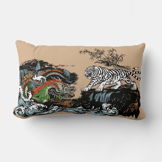 Asian Dragon versus Tiger Lumbar Cushion (Front)