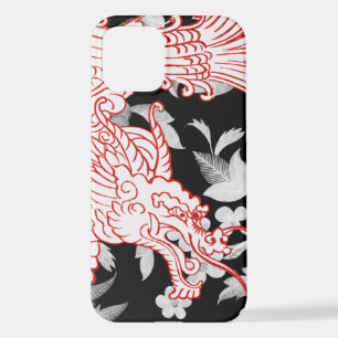 Asian Dragon - White on Black Floral iPhone Case