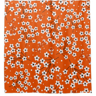 Asian Elegance: Red Floral Seamless Print Shower Curtain