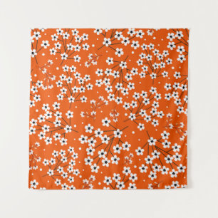 Asian Elegance: Red Floral Seamless Print Tapestry