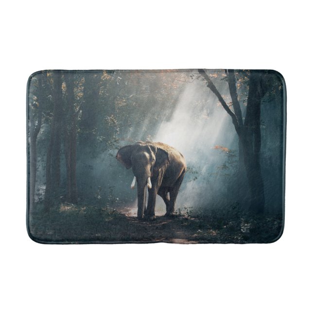 Asian Elephant in a Sunlit Forest Clearing Bath Mat (Front)