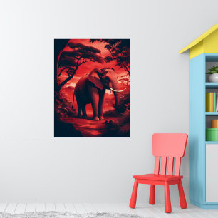 Asian elephant in forest red poster