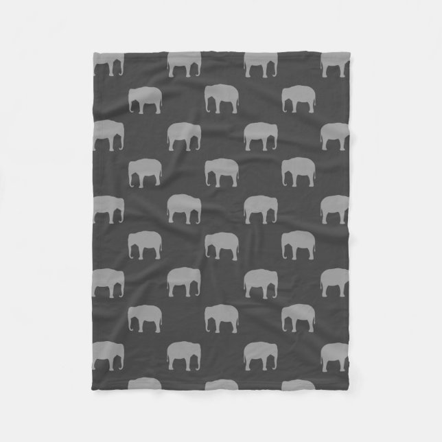 Asian Elephant Silhouettes Pattern Grey Fleece Blanket (Front)