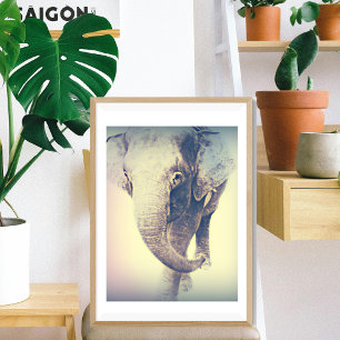 Asian   elephant  with   vintage    colors poster