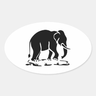 Asian Elephants Ahead Thai Elephant Trekking Sign Oval Sticker