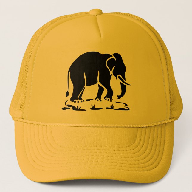 Asian Elephants Ahead Thai Elephant Trekking Sign Trucker Hat (Front)