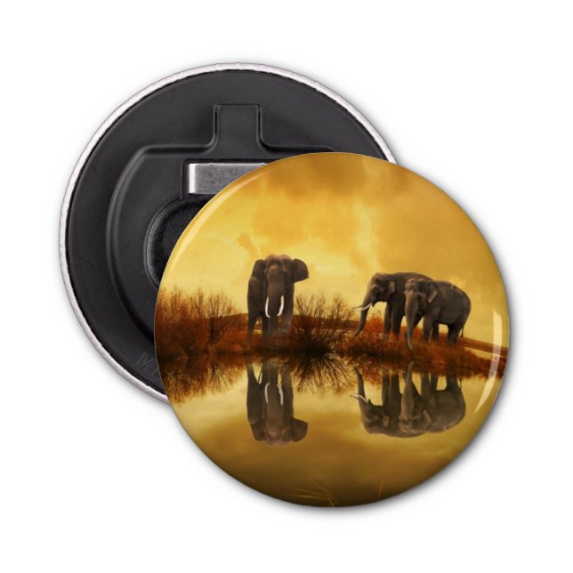Asian Elephants in Thailand under a glowing sunset Bottle Opener (Front)