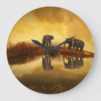 Asian Elephants in Thailand under a glowing sunset
