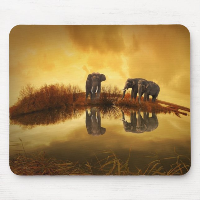 Asian Elephants in Thailand under a glowing sunset Mouse Pad (Front)