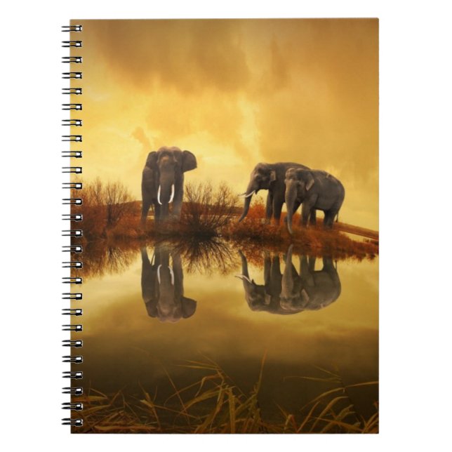 Asian Elephants in Thailand under a glowing sunset Notebook (Front)