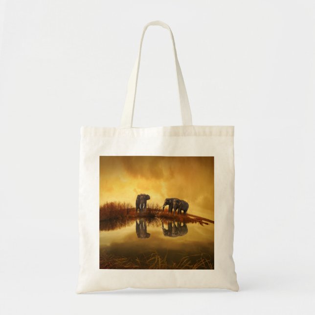 Asian Elephants in Thailand under a glowing sunset Tote Bag (Front)