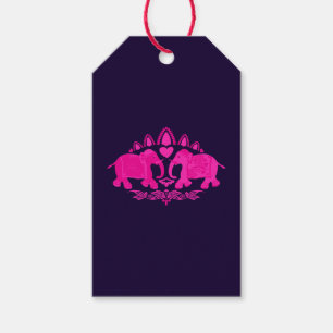 Asian Elephants Pink Blue Ethnic Gift Tags