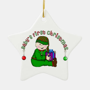 Asian Elf Baby 1st Christmas Ornament