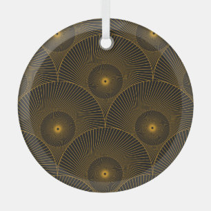 Asian feathers: gold-black seamless. glass tree decoration