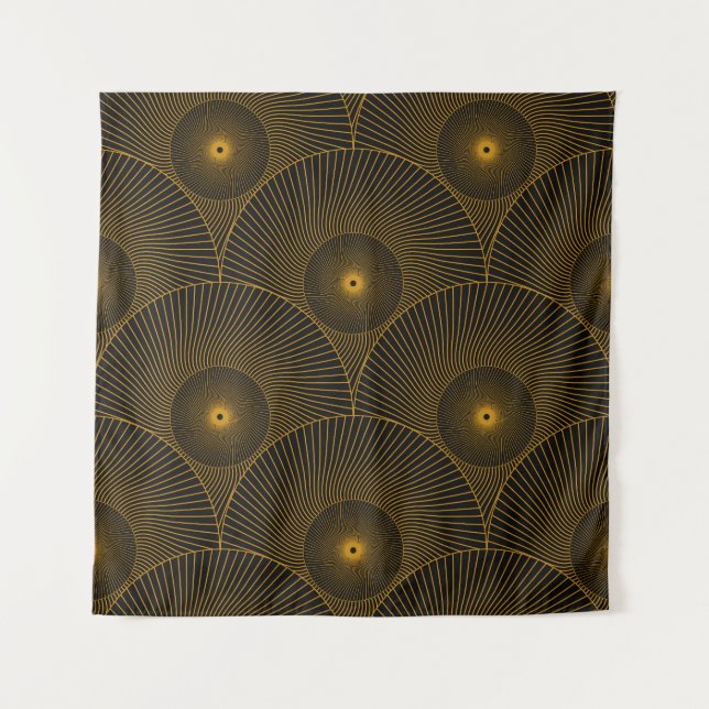 Asian feathers: gold-black seamless. tapestry (Front)