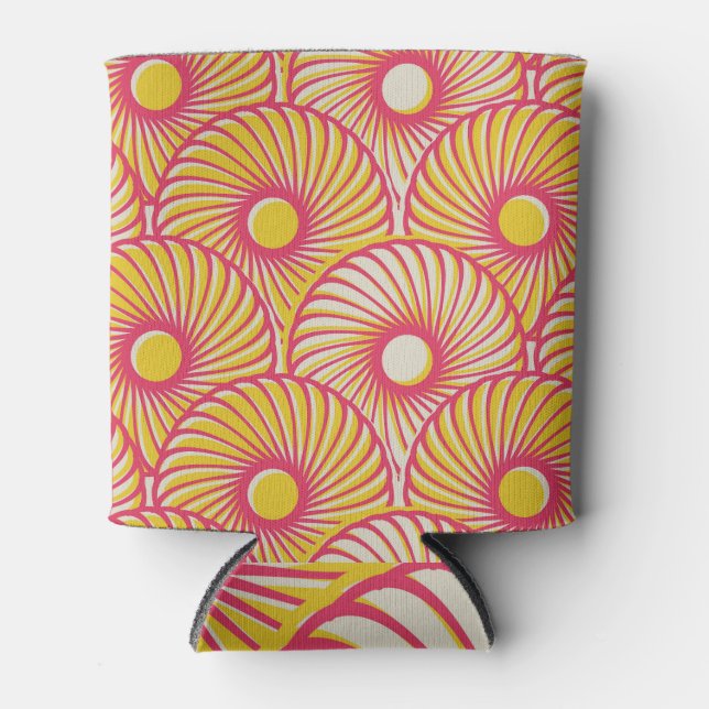 Asian feathers, orange-red scales, seamless. can cooler (Front)