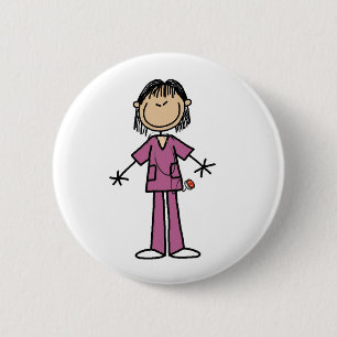 Asian Female Stick Figure Nurse Button