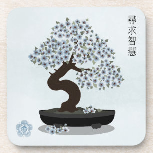 Asian floral bonsai blossom tree graphic design coaster