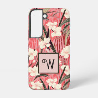Asian Floral Pink Peach White Chinoiserie Monogram