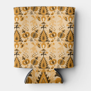 Asian Flowers: Brown Vintage Seamless. Can Cooler