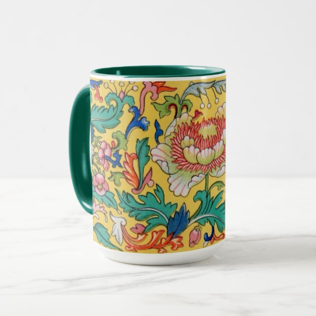 Asian  Flowers Ceramic Mug (Front Left)