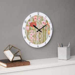 asian flowers large clock