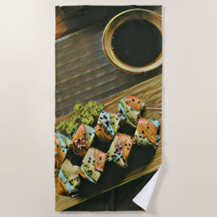 Asian food sushi lover beach towel