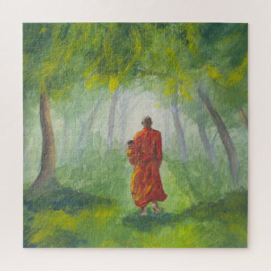 Asian forest, acrylic monk painting. jigsaw puzzle