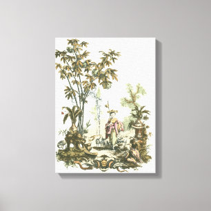 Asian Garden with Woman and Animals Canvas Print