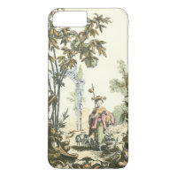 Asian Garden with Woman and Animals