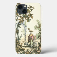 Asian Garden with Woman and Animals