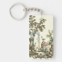 Asian Garden with Woman and Animals