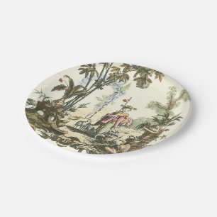 Asian Garden with Woman and Animals Paper Plate
