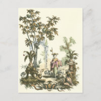 Asian Garden with Woman and Animals