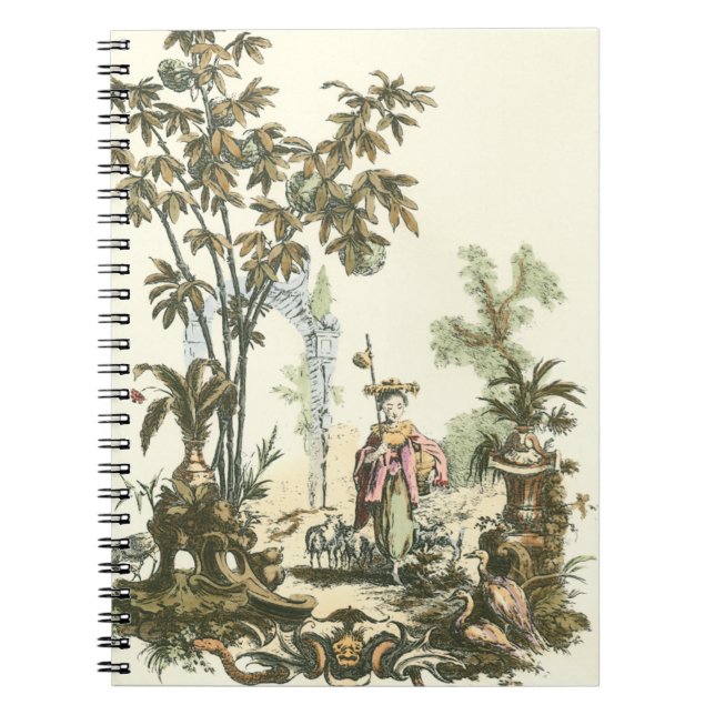 Asian Garden with Woman and Animals Spiral Notebook (Front)
