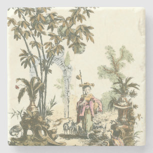 Asian Garden with Woman and Animals Stone Coaster