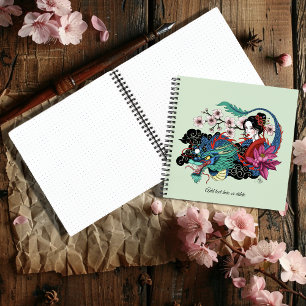 Asian Geisha Dragon Cherry Blossoms Blue Notebook