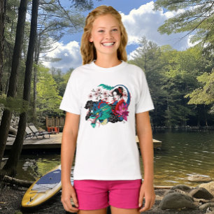 Asian Geisha Dragon Cherry Blossoms Blue T-Shirt
