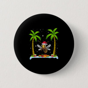 Asian Giant Hornet Santa Hat Palm Tree Beach Xmas  6 Cm Round Badge