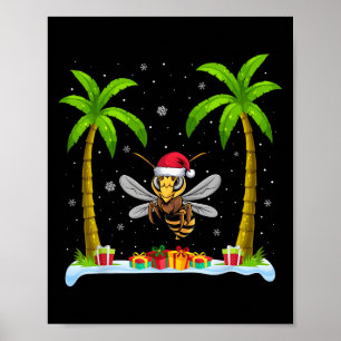 Asian Giant Hornet Santa Hat Palm Tree Beach Xmas  Poster