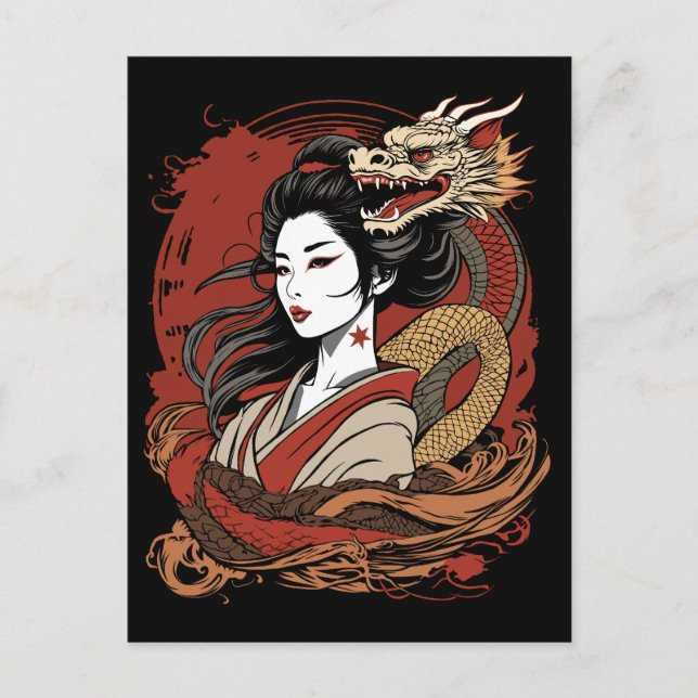 Asian Girl | Chinese Dragon Postcard (Front)