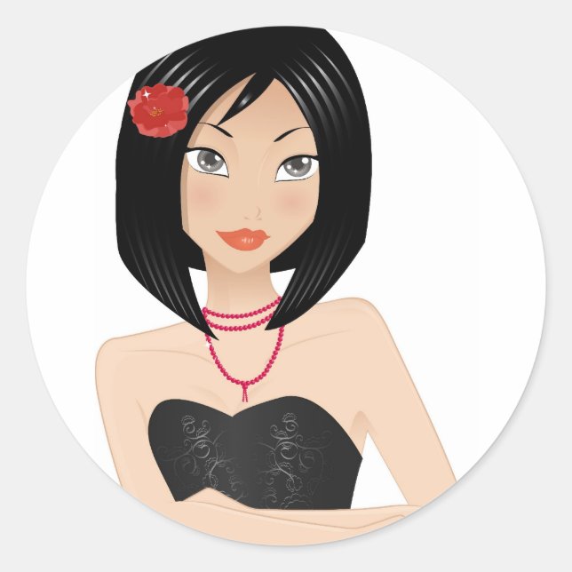 Asian Girl Classic Round Sticker (Front)
