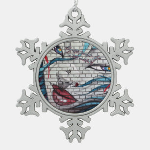 Asian Girl Graffiti Snowflake Pewter Christmas Ornament
