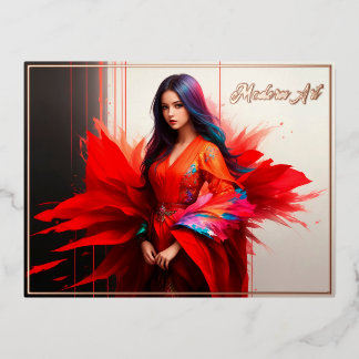 Asian girl kimono blood bright abstract fashion foil holiday postcard