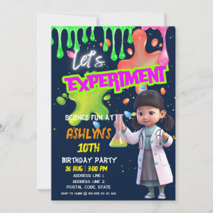 Asian Girl Scientist STEM Experiment Birthday Invitation