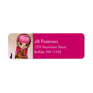 Asian Girl with Pink Hair Return Address Labels 1