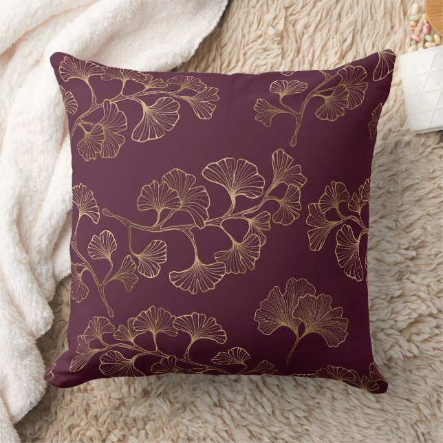 Asian Gold Botanical Pattern Cushion (Blanket)