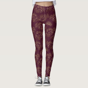 Asian Gold Botanical Pattern Leggings